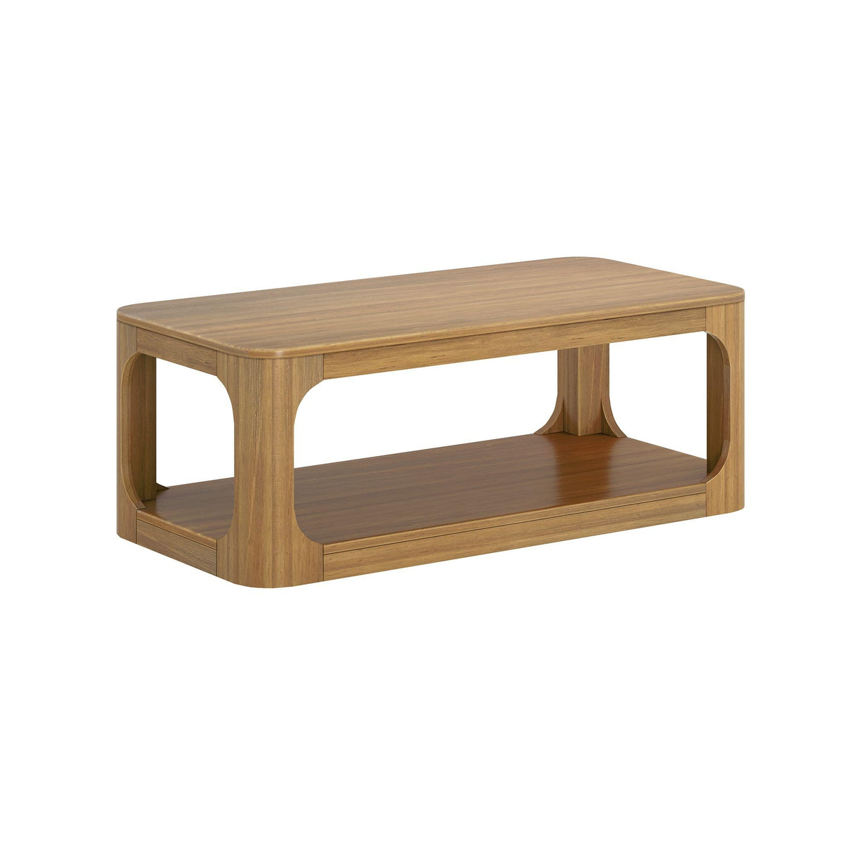 Plank+Beam Forma Coffee Table, Solid Wood 48 Inch Modern Coffee Table with Shelf, Contemporary Center Table with Storage Space, Rectangle Tea Table with Storage, Pecan Plank+Beam