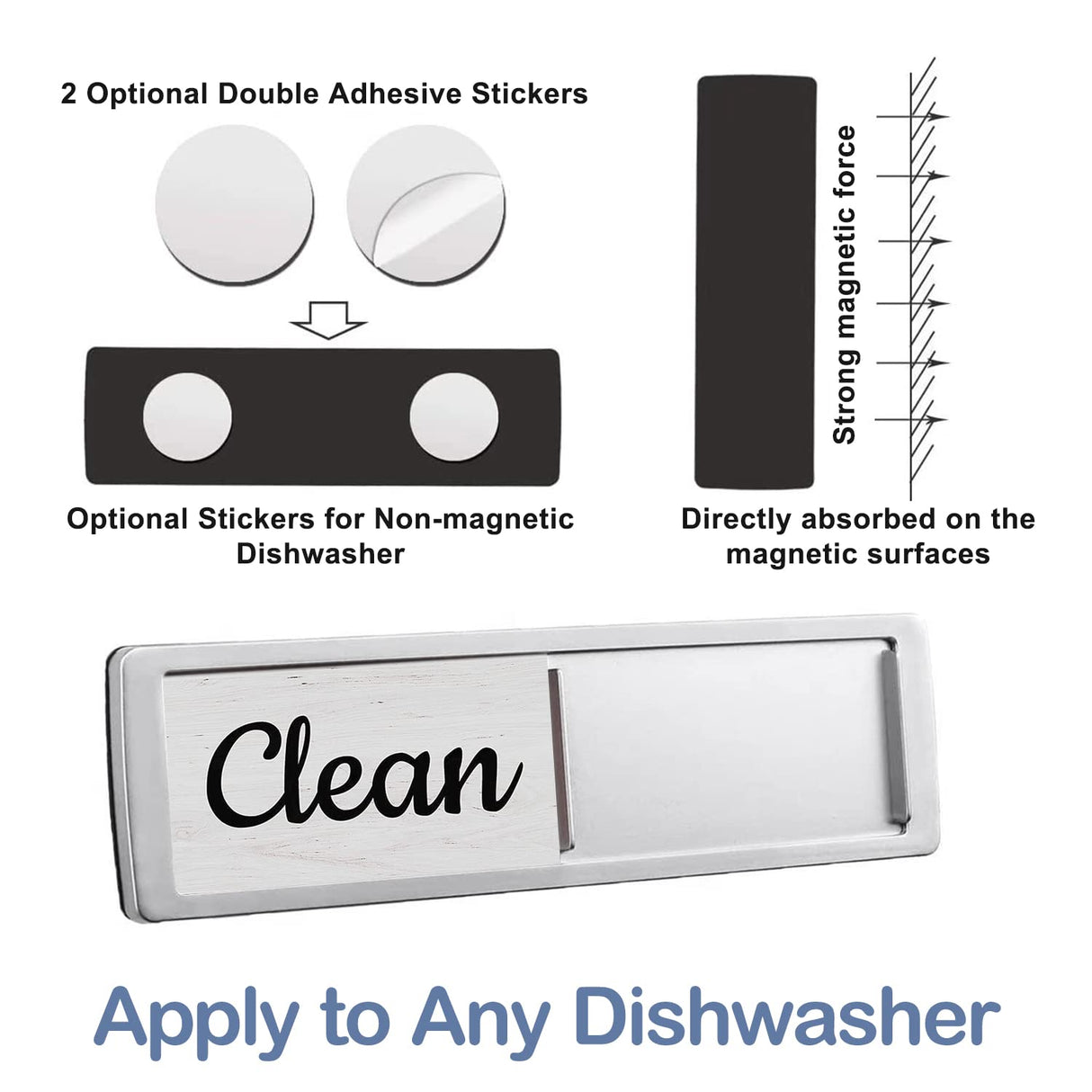 Oxepleus Dishwasher Magnet Clean Dirty Sign, Farmhouse Rustic Wood Design Black and White Non-Scratch/Easy to Read & Slide/Strong Magnetism Kitchen Storage and Decoration Accessories (A-Silver) Oxepleus