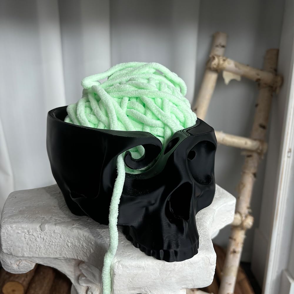 AXICIR Skull Head Bone Crochet Yarn Bowl Holder For Crocheting Knitting Accessories 3d Printed Halloween Decor Black AXICIR