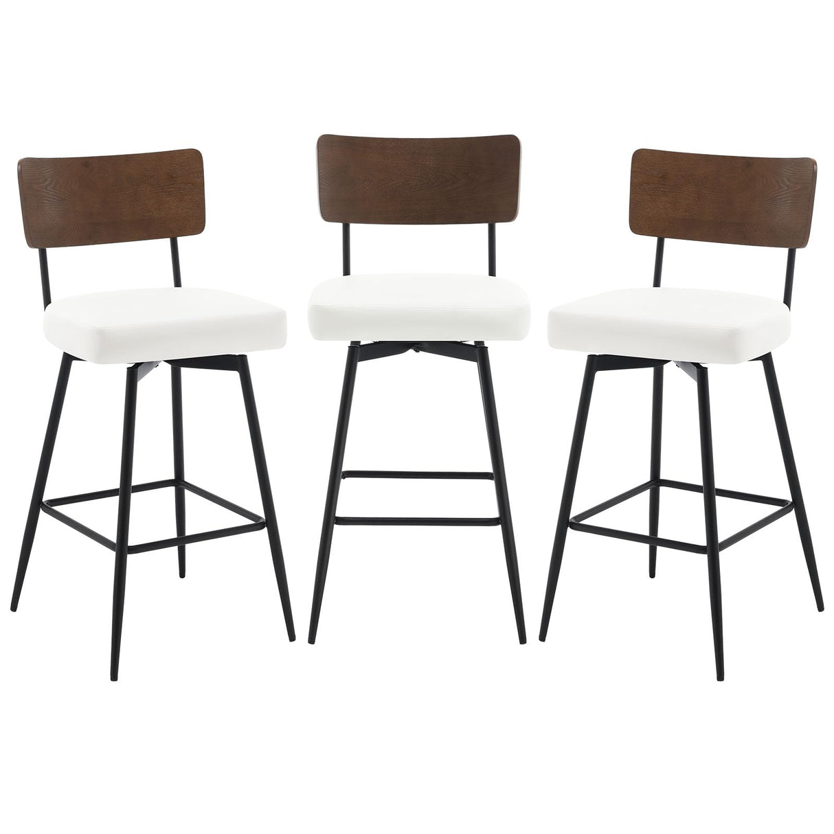 Bekrvio Counter Height Swivel Bar Stools Set of 3, Upholstered Faux Leather Barstools with Wood Backs and Metal Legs, 26" Seat Height Counter Bar Stool for Kitchen Island, White Bekrvio