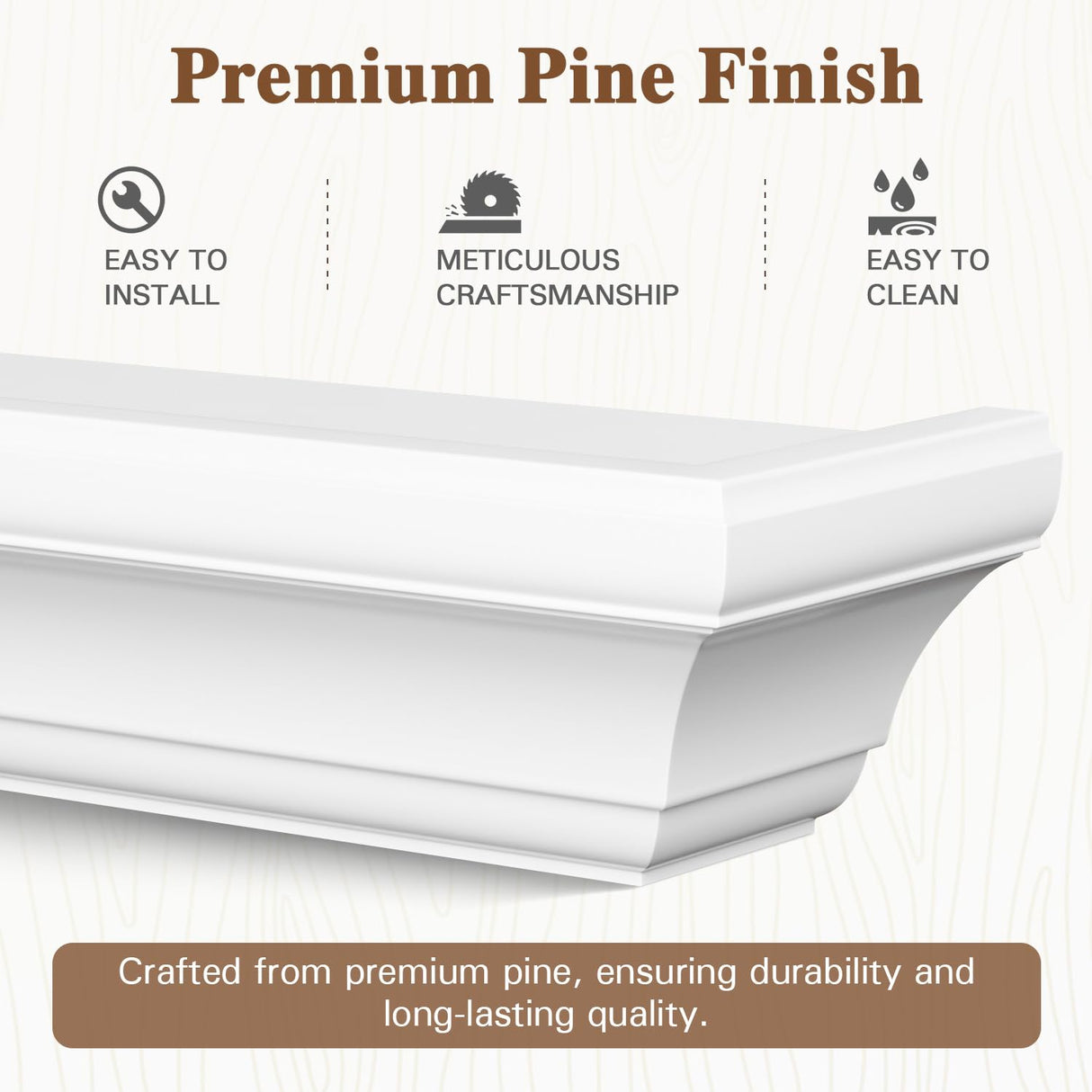 Eshoma Fireplace Mantel - 60 Inch Floating Shelf for Over Fireplace - Wood Mantel with Invisible Heavy Duty Wood Bracket - Floating Mantel Shelf for Wall, White, 60 X 8 X 6 Eshoma