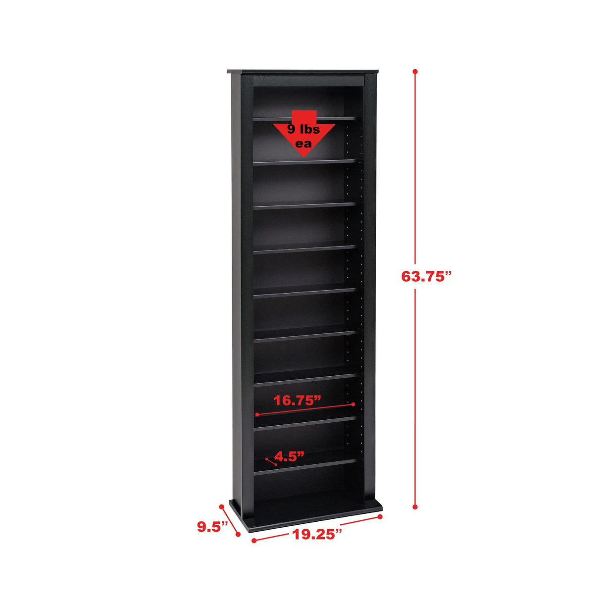 Prepac Narrow Cabinet Media Storage, Slim Barrister Tower, Black Prepac