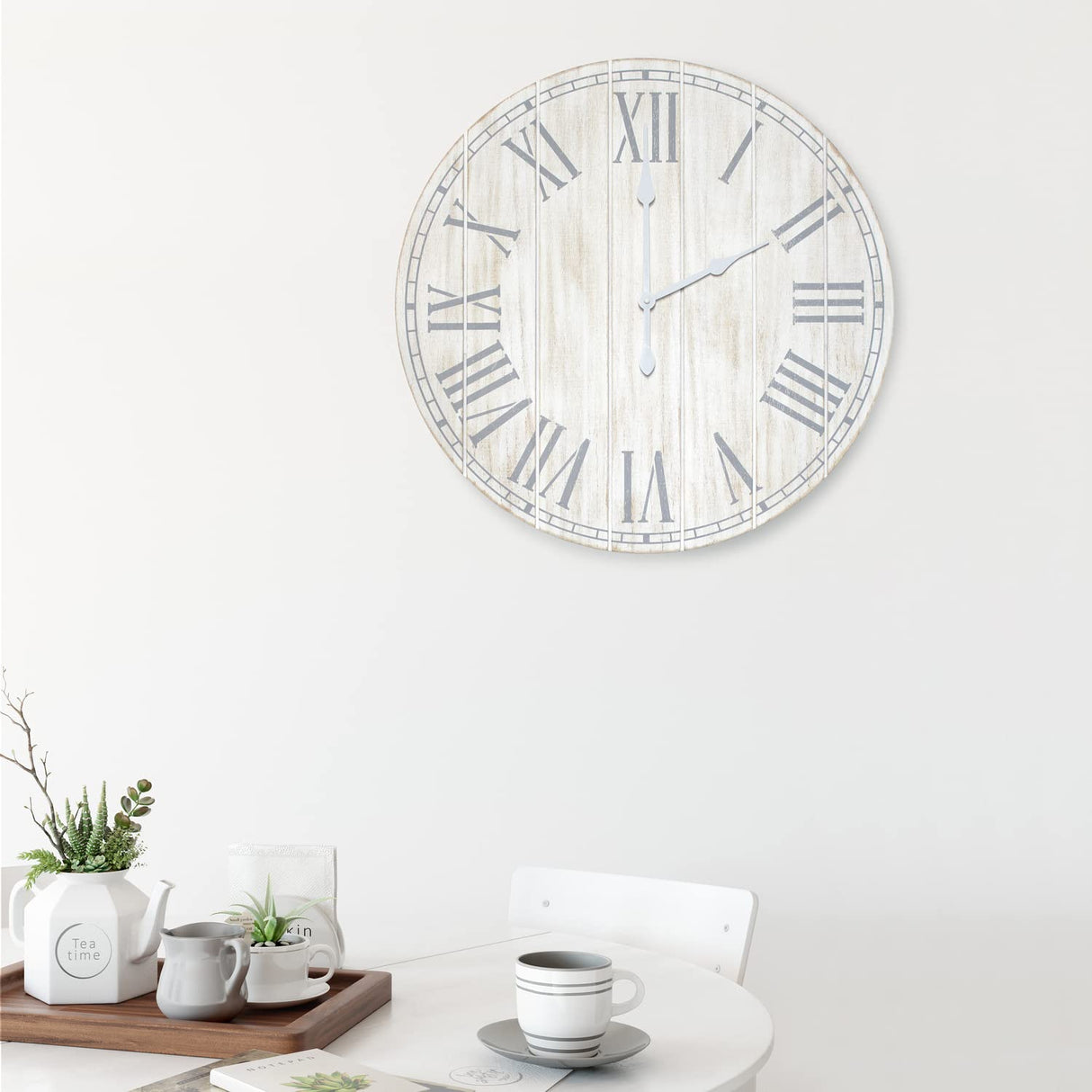 Elegant Designs HG2003-WWH Wood Plank 23" Large Coastal Rustic Wall Clock, White Wash Elegant Designs