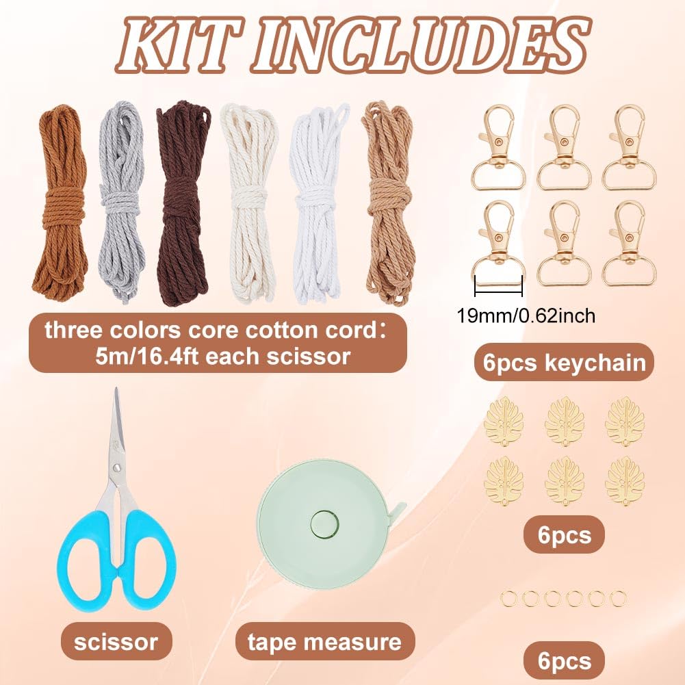 FREEBLOSS 6 Set Macrame Keychain Lanyard Kit DIY Macrame Palm Leaf Keychain Kit with Instruction Macrame Wristlet Macrame Hanging Decor DIY Macrame Kit for Beginners FREEBLOSS