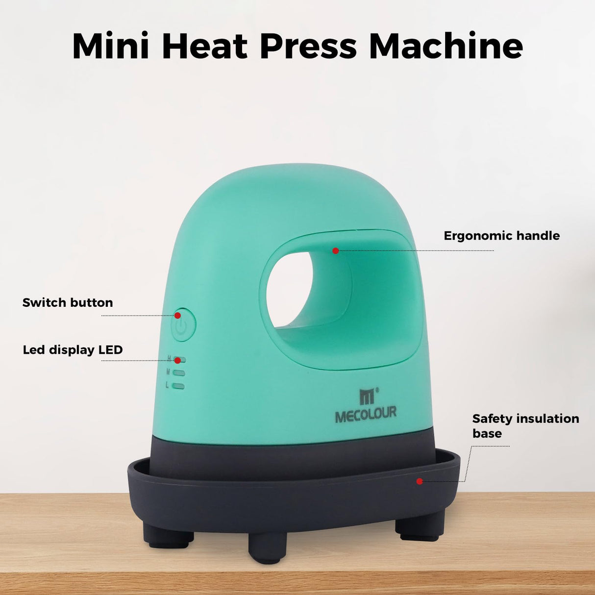 MECOLOUR Heat Press Mini Machine, Small Heat Press Iron with 3 Heat Settings, Heating Evenly for Crafts, T-Shirt, Shoes, Hats,Caps, Pillows and More Heating Transfer Projects MECOLOUR