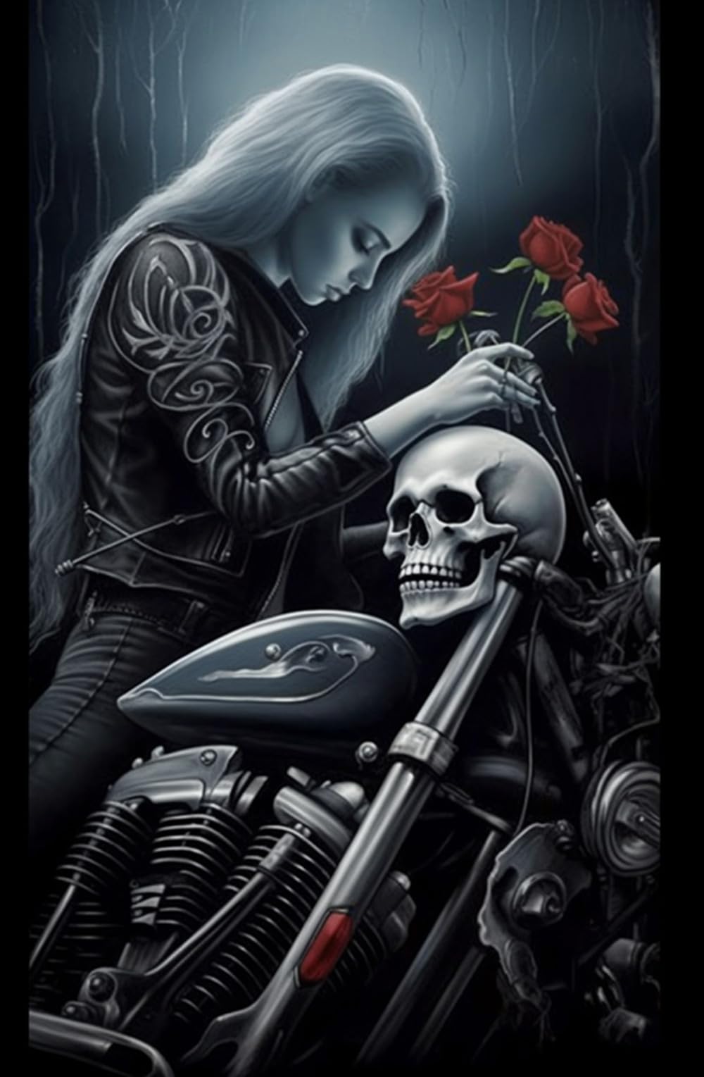 MaiYiYi Skull and Beauty Girl Diamond Painting, 5D Full Round Drill Motorcycle Beauty Skull Diamond Painting by Numbers, Girl Car Diamond Art for Adults Beginners Wall Decor (40X30 CM) MaiYiYi
