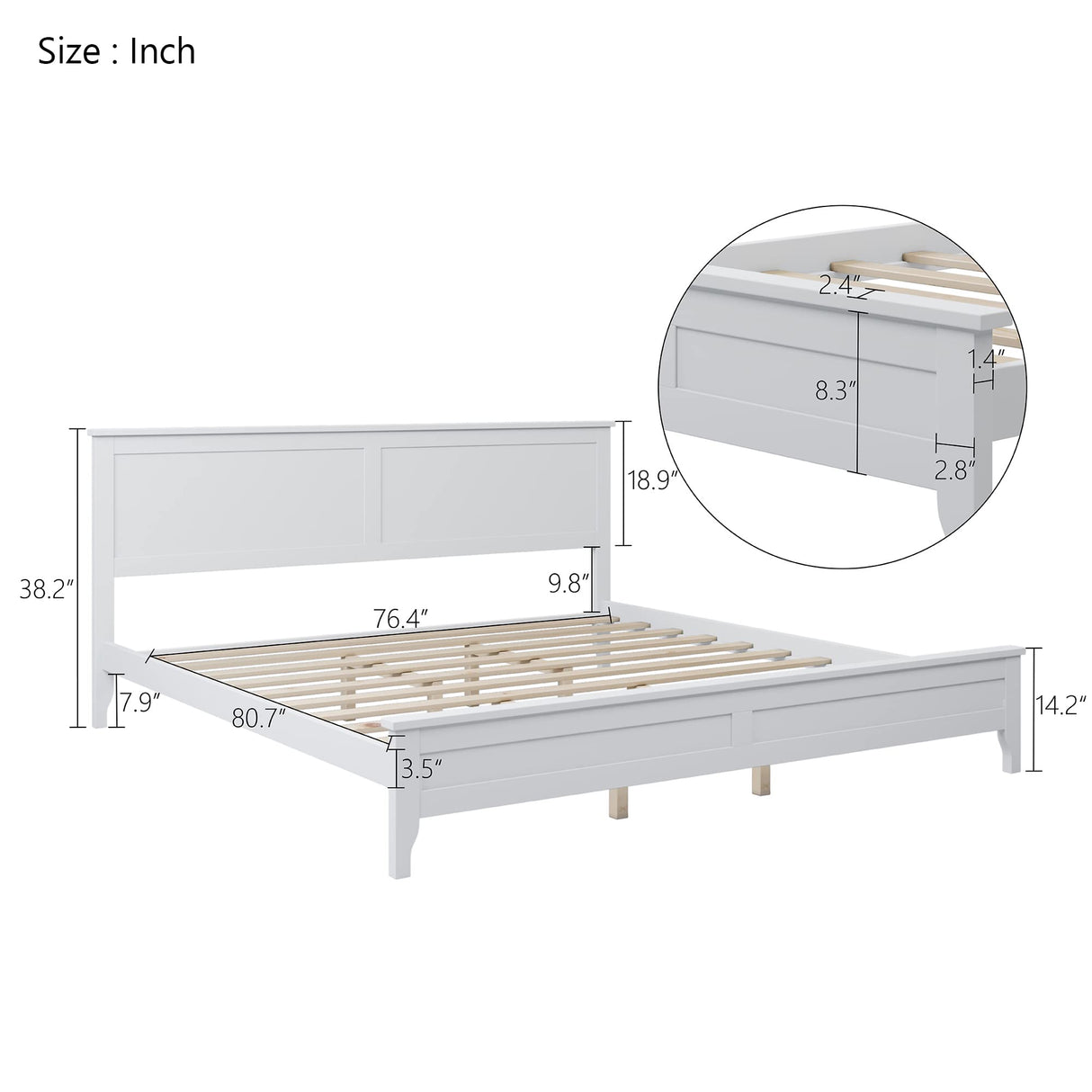 SOFTSEA Elegant White Solid Wood 5-Piece King Bedroom Set with Platform Bed, Dresser, and Nightstands SOFTSEA