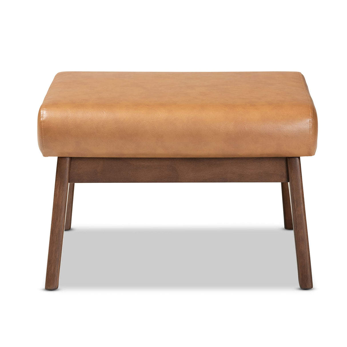 Baxton Studio Bianca Mid-Century Modern Walnut Brown Finished Wood and Tan Faux Leather Effect Ottoman Baxton Studio