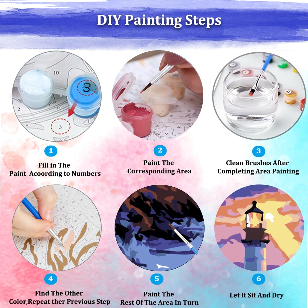 JUJUHOOD Sunset Lighthous Framed Paint by Numbers Kit for Adults Beginner & Kids Ages 8-12,Seaside Paint by Number Without Easel,Paint by Numbers for Gift Home Wall Decor (10x10Inch) JUJUHOOD