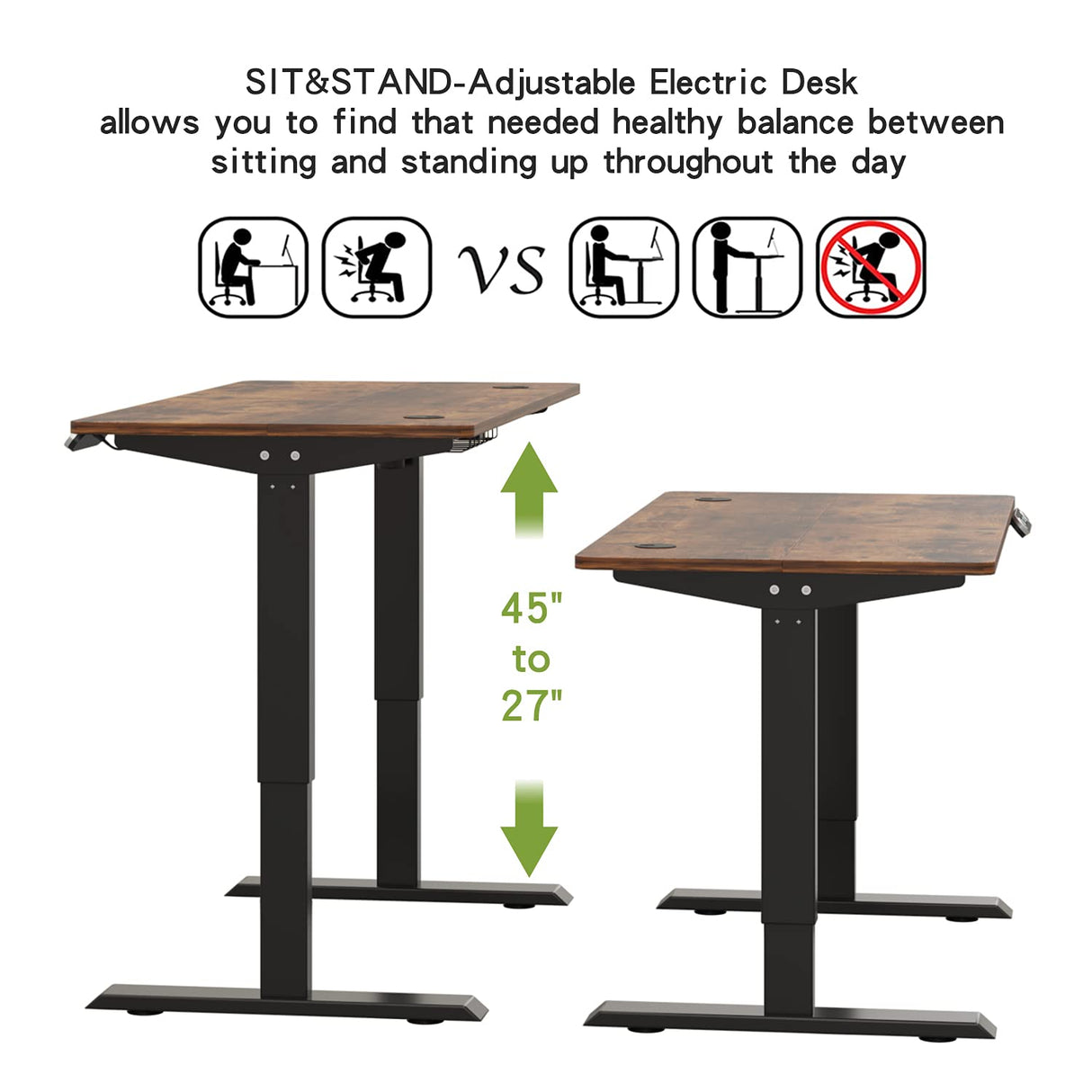Radlove Electric Standing Desk, 48x24 Inches Height Adjustable Computer Desk Sit Stand Desk Home Office Desks with Splice Board and A Under Desk Cable Management Tray (Rustic Brown, 48 x 24'') Radlove