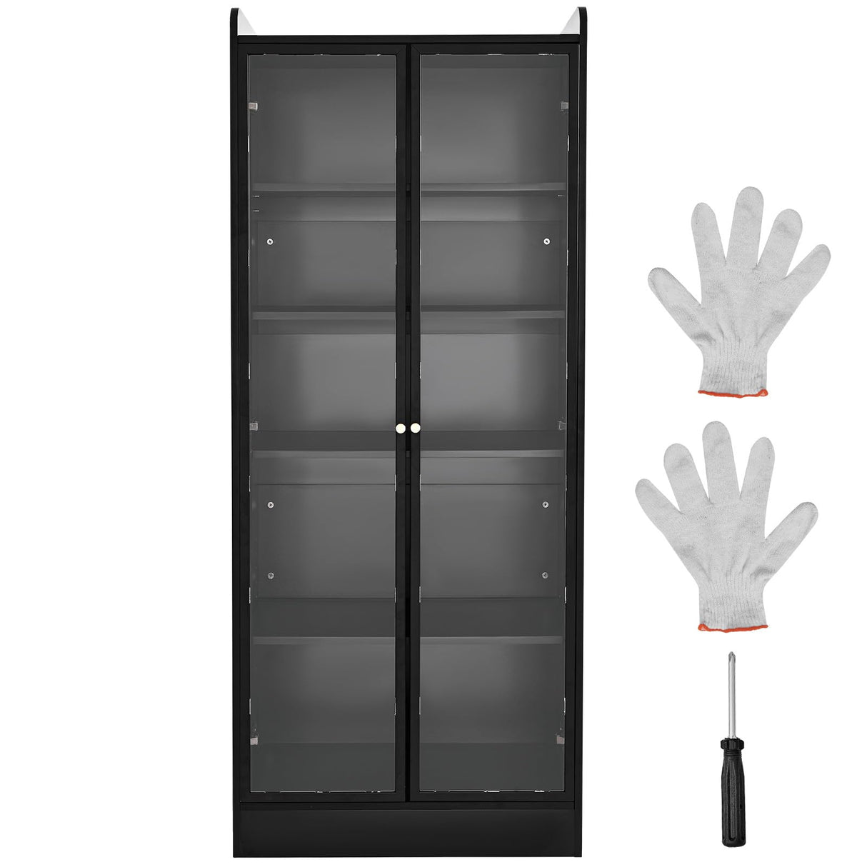 VEVOR Display Cabinet with Doors, 67 in Tall Lighted Display Case with 2 Adjustable Shelves, 5-Tier Curio Collectibles Storage Cabinet, Bookshelf Bookcase for Pantry Bedroom Living Room Office VEVOR