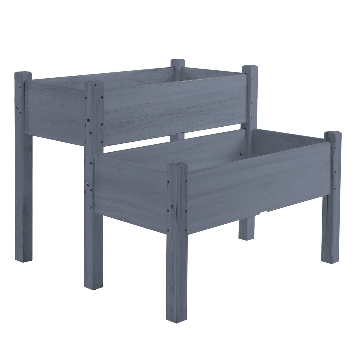 Outsunny 34"x34"x28" Raised Garden Bed, 2-Tier Elevated Wood Planter Box for Backyard, Patio to Grow Vegetables, Herbs, and Flowers, Gray Outsunny