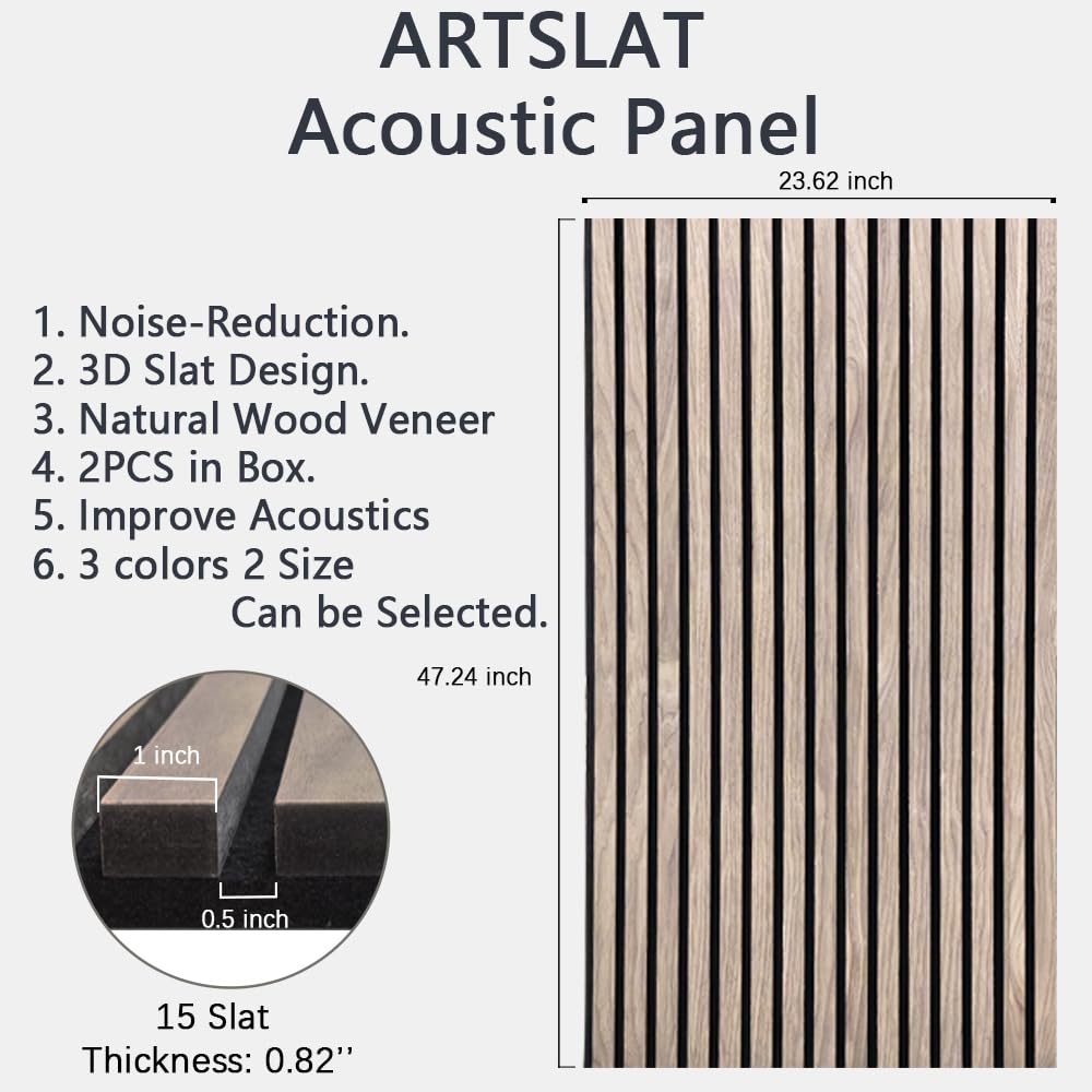 ARTSLAT 2PCS 3D Fluted Sound Absorbing | Acoustic Wood SLAT Wall Panels | Interior Design for Walls and Ceilings | 47.24 * 23.62in | 2PCS in box | Natural Walnut ARTSLAT