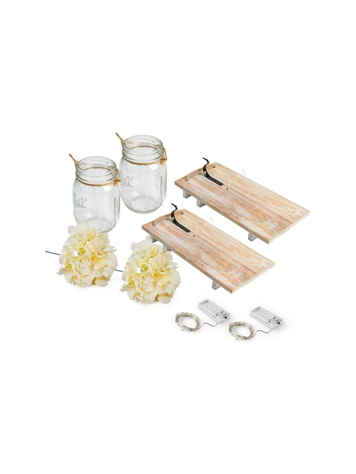 Mason Jar Wall Decor -Rustic with Hydrangea Flowers - Rustic Farmhouse Wall Sconces, 2 Pack, Easy Installation (Khaki Planks) Muasdae