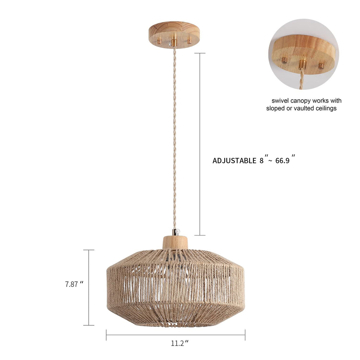 Hchunqjor Coastal Woven Pendant Light Fixture One-Light Adjustable Natural Hemp Rope Cage Pendant Lighting for Kitchen Island Sink Farmhouse Dining Room Hchunqjor