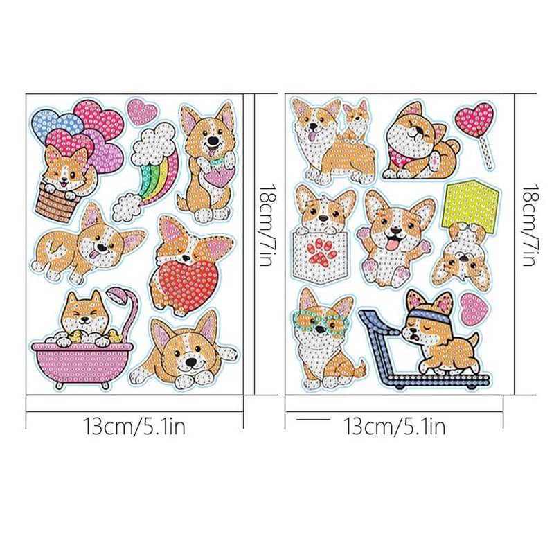 MEGZIHXN Kawaii Diamond Art Stickers,Corgi Puppy Peach Butt Sports Bath Hot Air Balloon Rainbow Love with Holographic Stickers Gem Painting Diamond Art Kits for Kids MEGZIHXN