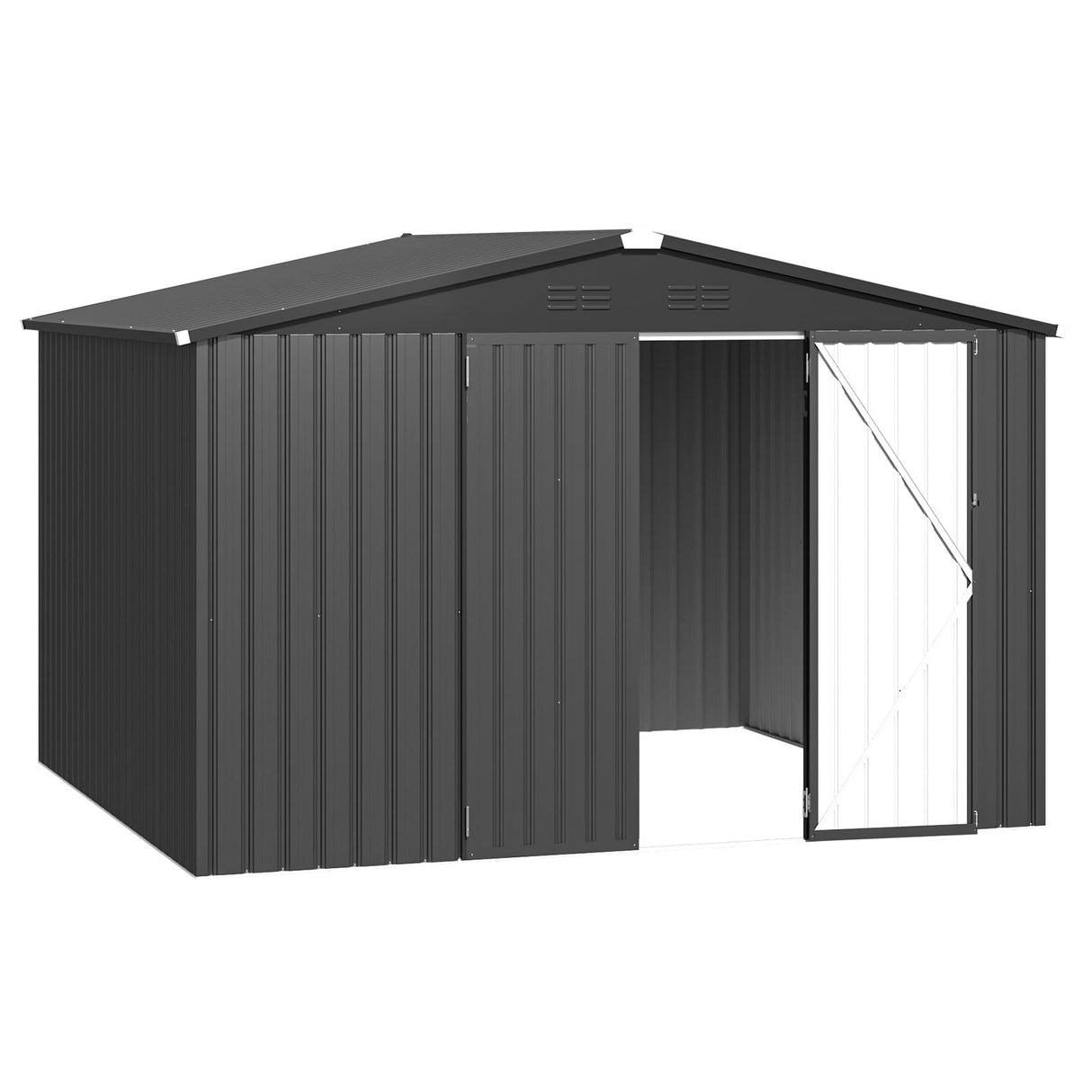 AECOJOY Shed 8' x 10' Outdoor Storage Metal Shed, Dark Grey Steel Yard Shed with Design of Lockable Doors, Utility and Tool Storage for Garden, Backyard, Patio, Outside use AECOJOY