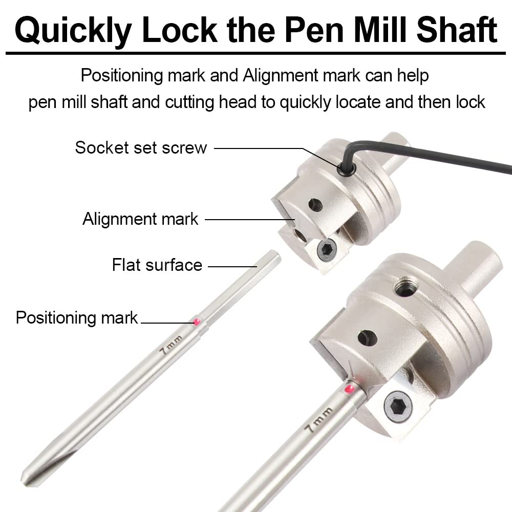 O'SKOOL Pen Barrel Trimmer Kits with No-Sharpening Cutting Head,7mm 、“O”、27/64" 、10mm Pen Mill Pilot Cutter Shafts for Wood Turning Pen Blank Trimmer O'SKOOL