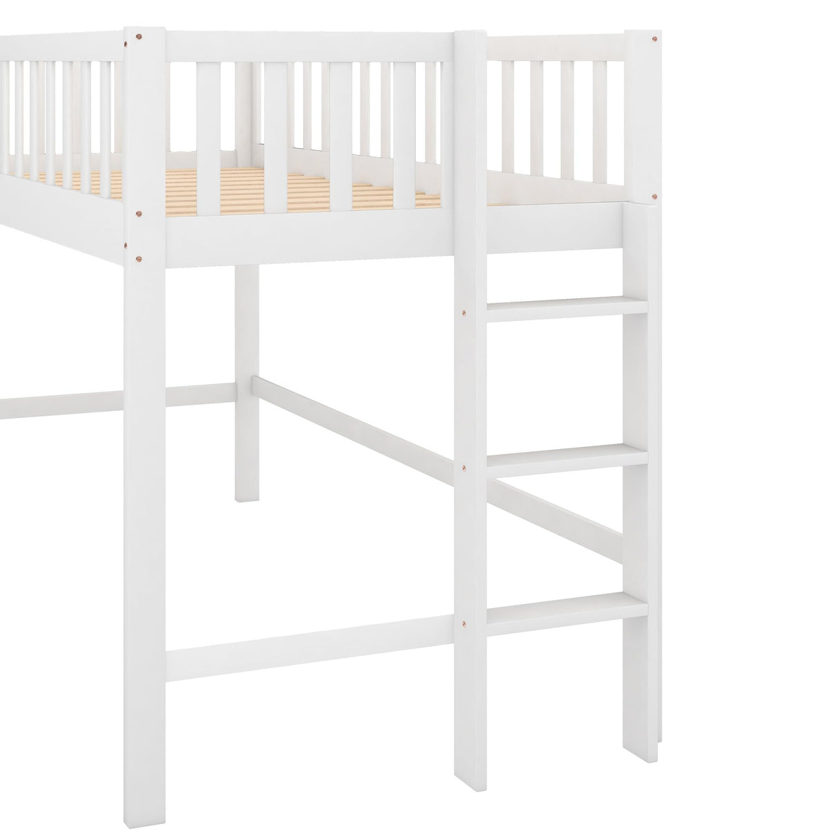 Twin Size Low Loft Bed with Slide,Kids Loft Bed with Ladder,Wood Kids Loft Bed Twin Size for Girls Boys,White Bellemave