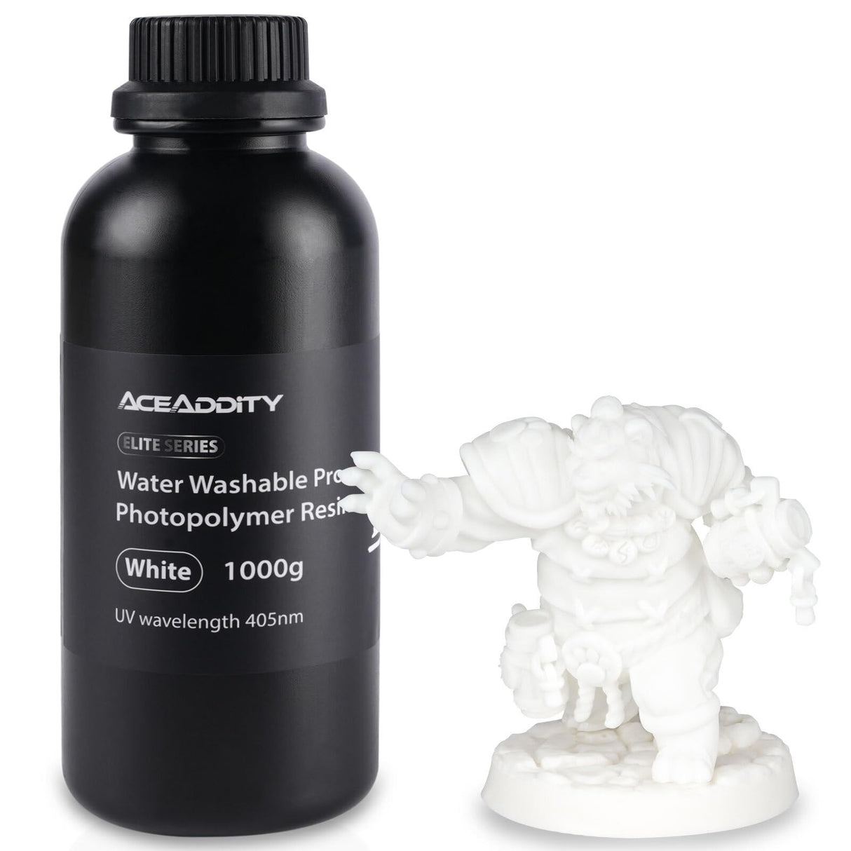 Aceaddity Water Washable Pro Resin - Low Shrinkage 3D Printer Resin, 405nm UV-Curing Water-Washable Photopolymer Printing Resin, High Precision & Easy to Clean (White, 1kg) Aceaddity