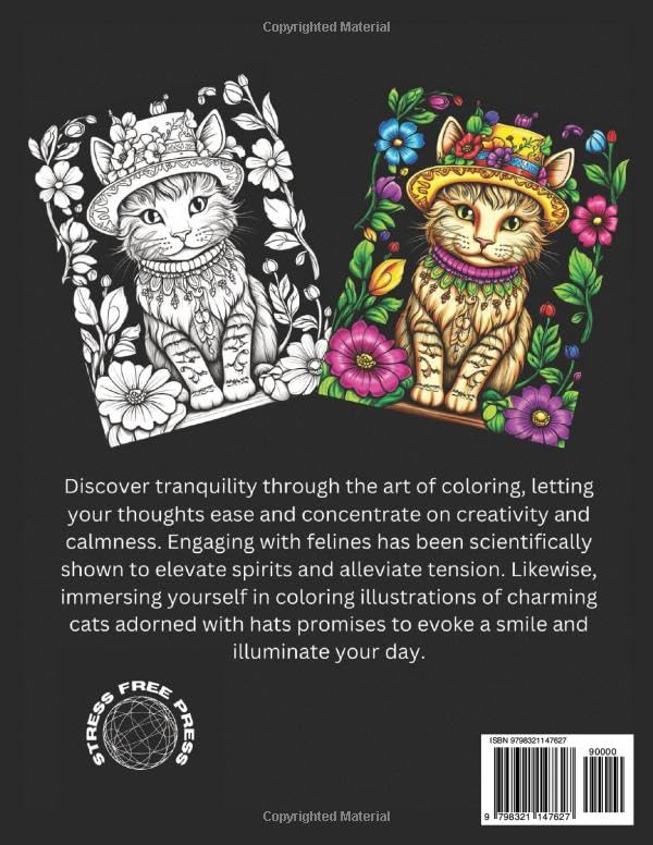 Stress Relief:: Cat Coloring Book for Teens, Adults and Seniors Seeking Relaxation, Calming Therapy, Anxiety Relief and Creativity WoodArtSupply