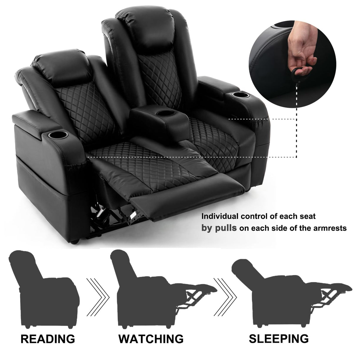 AZXZCS RV Loveseat Recliner, Wall Hugger Recliners Sofa PU Leather with Removable Armrests and Pillows for RVs, Living Rooms, and Home Theaters (Brown, Row of 2) AZXZCS