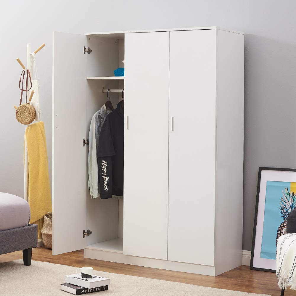 Panana 3 Door Armoires Wardrobe Closet with Clothes Hanging Rail, 6 Storage Shelves Cupboard Unit Bedroom Furniture Panana