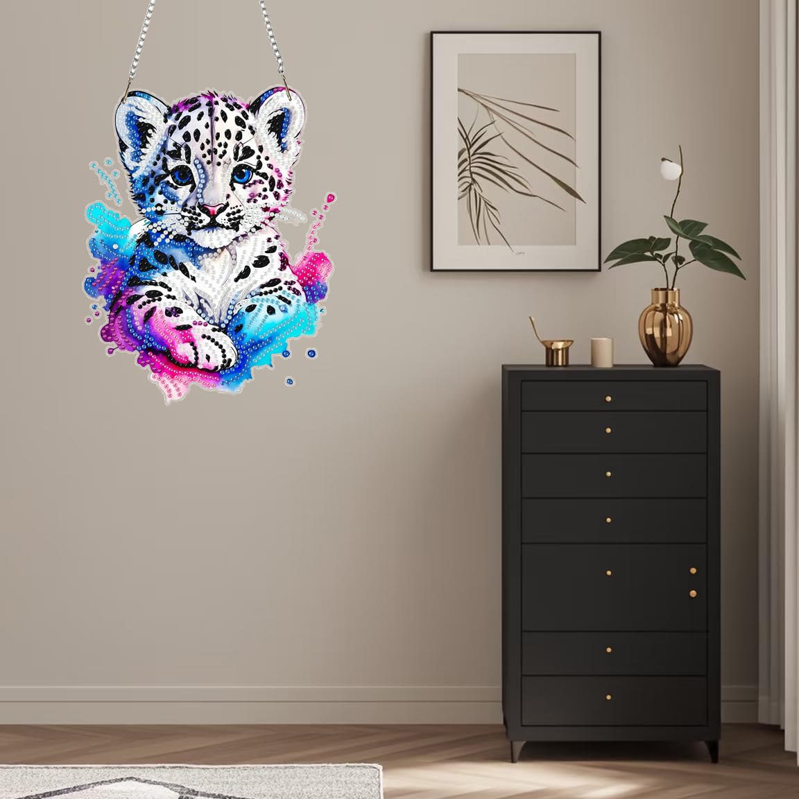 Masendp Hanging Diamond Art Painting Kit Tiger, 5D Special Shape Crystal Gem Craft Pendant Kit for Adult, DIY Acrylic Diamond Art Deco Kit for Home Garden Decoration Masendp