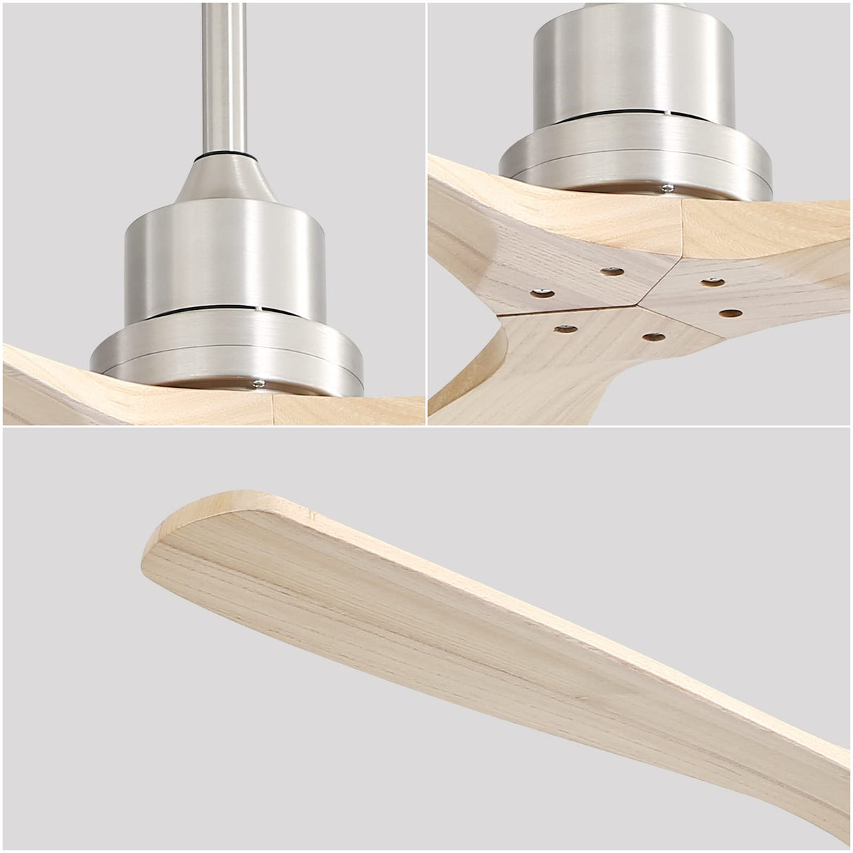 Sofucor 52 Inch Ceiling Fan with Remote, 3 Blade Carved Wood Fan Without No Light, Modern Ceiling Fan for Indoor Outdoor Bedroom Living Room Patios Farmhouse, Reversible DC Motor Sofucor