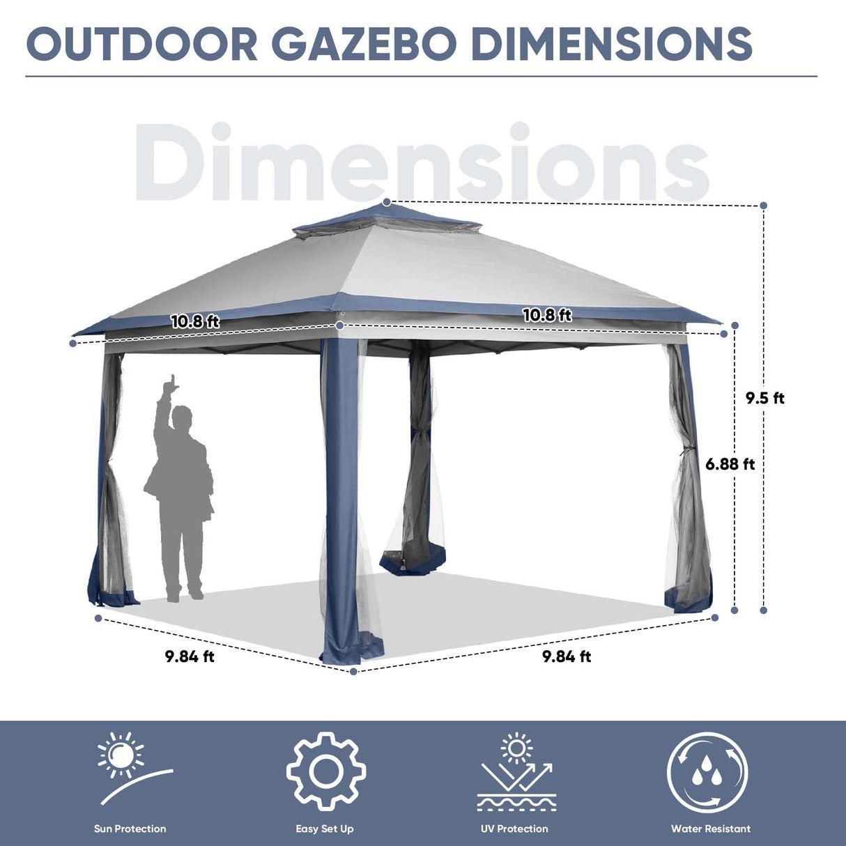 Wonlink 11x11 FT Gazebo Tent, Outdoor Tents for Parties with Mosquito Netting, Folding Heavy Duty Height Adjustable Canopy Tent for Patio Backyard Garden Wonlink