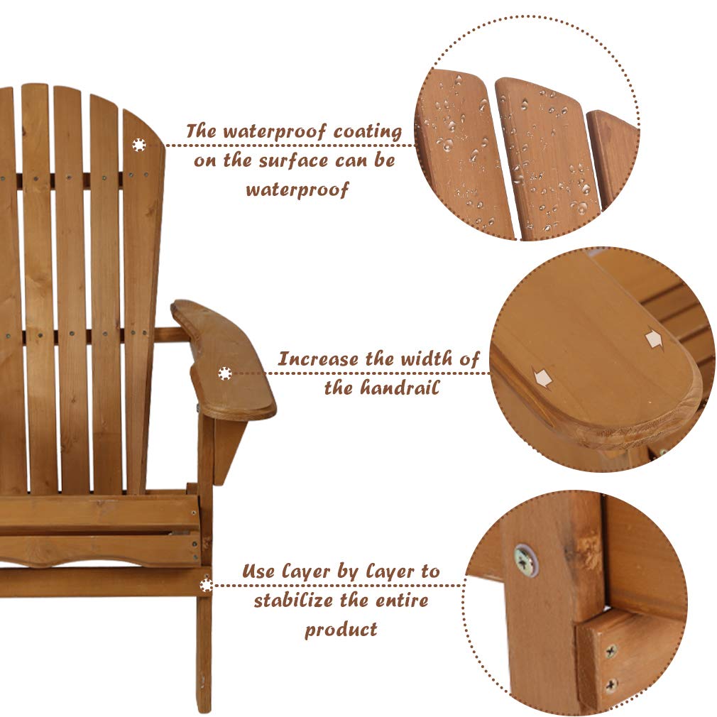 Adirondack Chair Outdoor Chairs Patio Chairs Lawn Chair Folding Adirondack Chair Patio Seating Fire Pit Chairs Wood Chairs for Adults Yard Garden w/Natural Finish FDW
