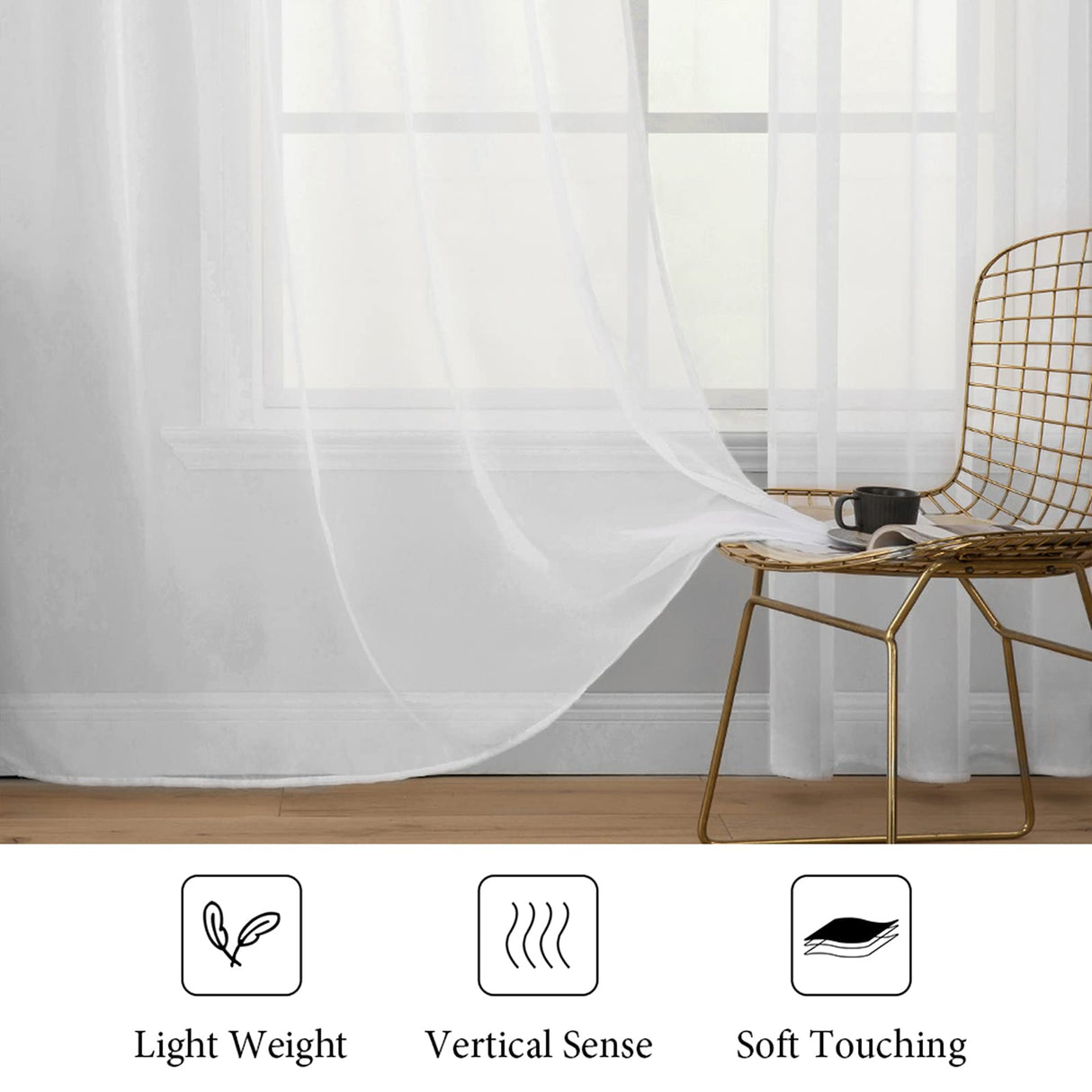 MIULEE 2 Panels Solid Color White Sheer Window Curtains Elegant Window Voile Panels/Drapes/Treatment for Bedroom Living Room (54X108 Inches White) MIULEE