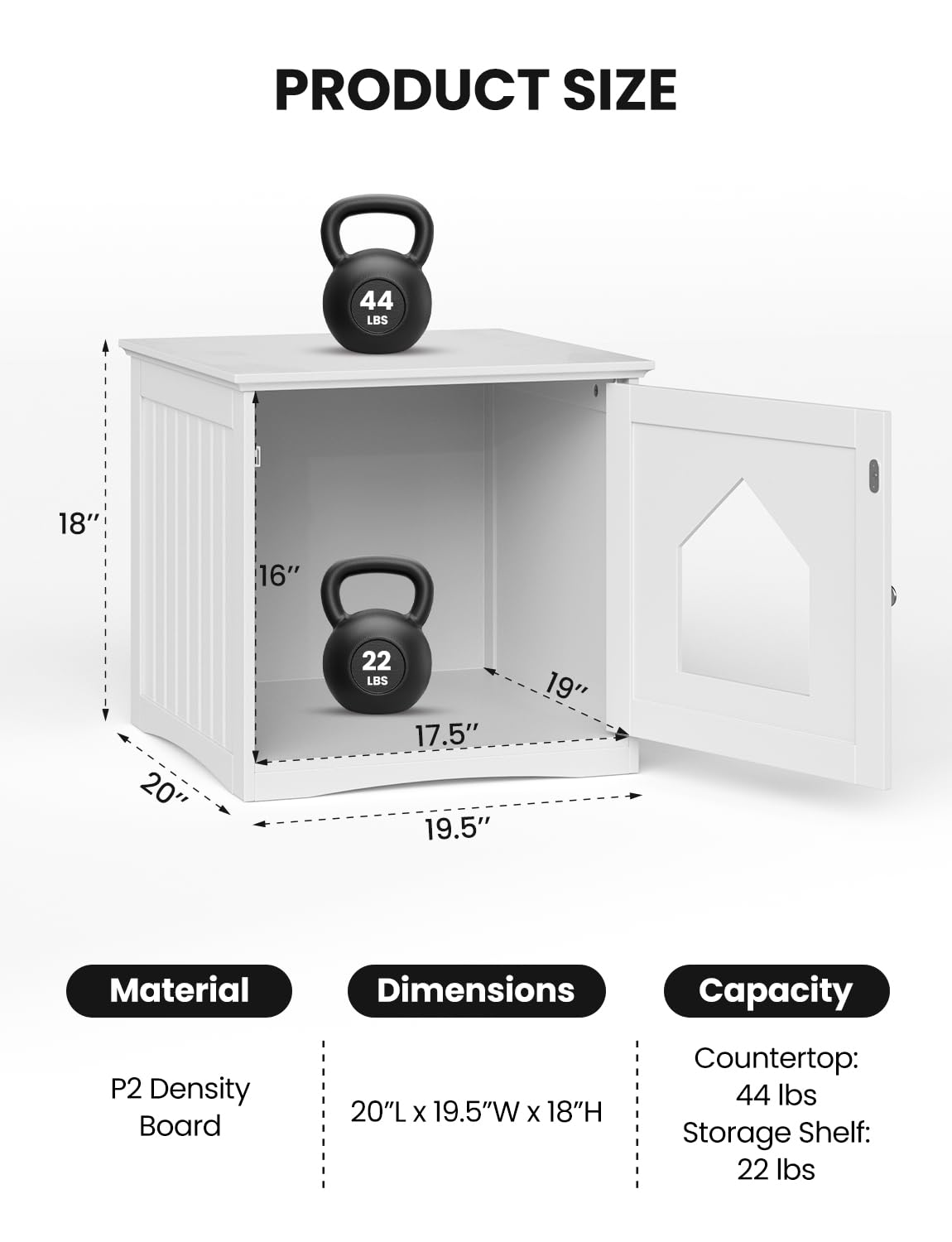 HAPPAWS Cat Litter Box Enclosure Furniture, Modern Cat Box Furniture Hidden, Sturdy Wooden Night Stand & Cat House Side Table, Easy Assembly, Fit Most of Litter Box, White HAPPAWS