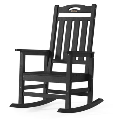 SUUNYN Outdoor Rocking Chair, High Back Porch Rocker Chair, All Weather Resistant HDPE Oversized Rocking Chairs for Patio, Garden, Lawn, Indoor (Black)