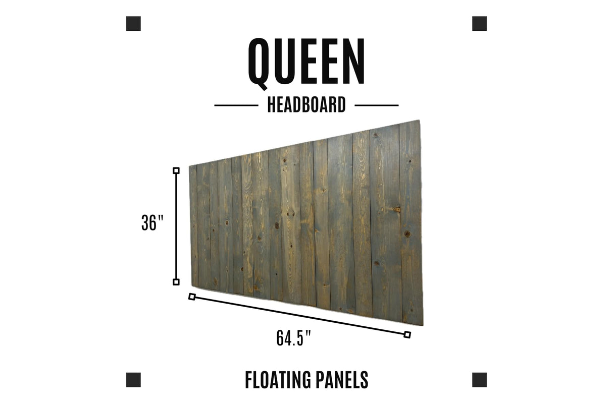 Barn Walls Solid Wood Headboard Queen Size, Coastal Slate Bluish-Gray Finish with Smooth Natural Wood Grain, Handcrafted Wall-Mounted Panels, Coastal Modern Bedroom Decor Barn Walls