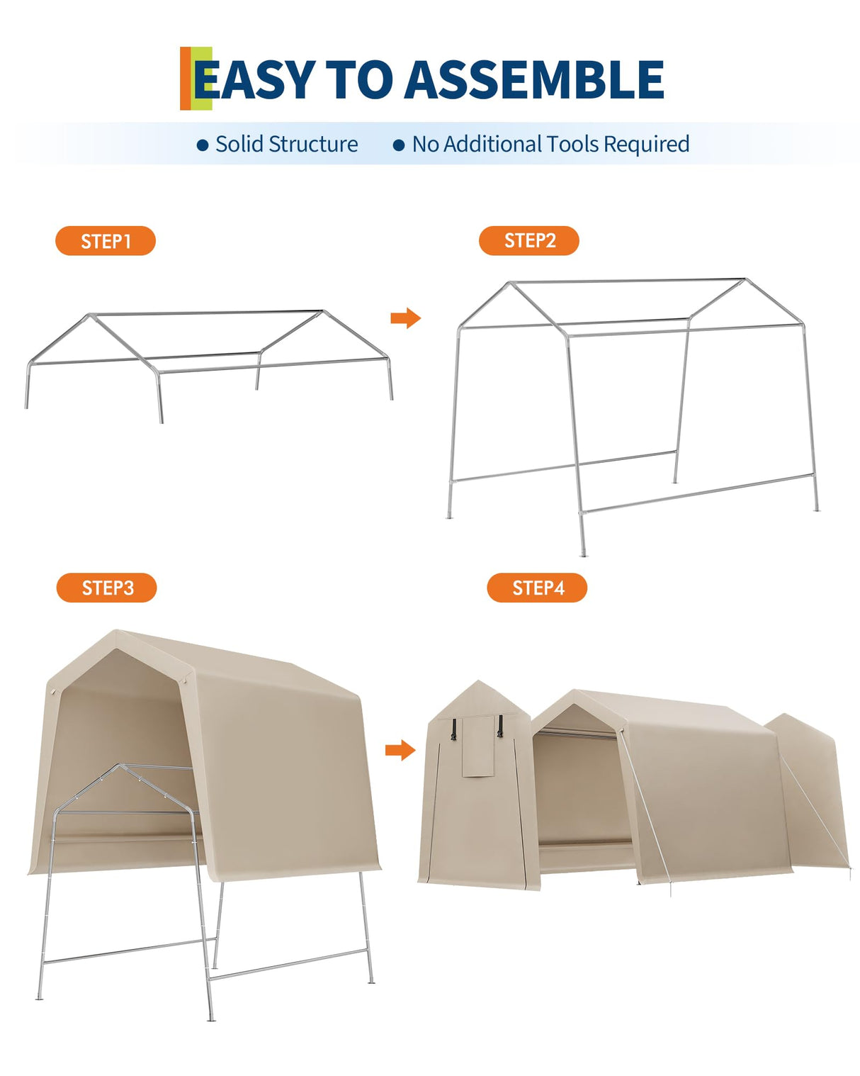 GarveeLife 6x8 FT Portable Outdoor Storage Shed with 2 Roll-Up Zipper Doors & Vents, 240G Heavy-Duty Shelter Waterproof PE Tarp, UV-Resistant Carport for Motorcycle, Firewood, Tools -Khaki GarveeLife