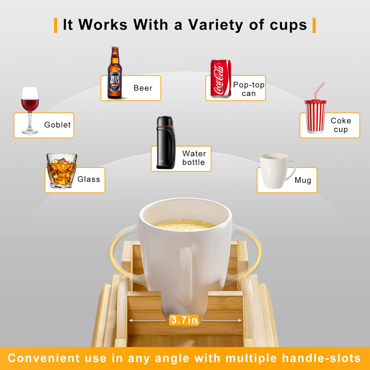 Bestjing Bamboo Sofa Armrest Tray - Couch Arm Tray with Detachable Couch Cup Holder Tray - Anti-Slip Foldable Sofa Table Tray - Cup Holder Tray for Drinks Cup Cellphone Remote Snacks Bestjing