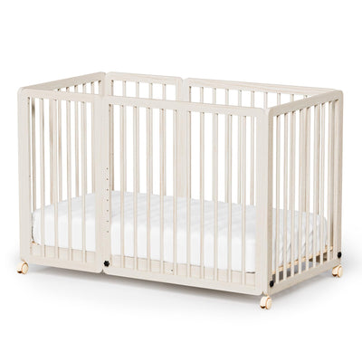 JOYMOR 8-in-1 Convertible Crib with 2" Mattress, Convert from Bassinet, Mid Crib to Full Size Crib, Height Adjustable, Easily Convert to Toddler Bed