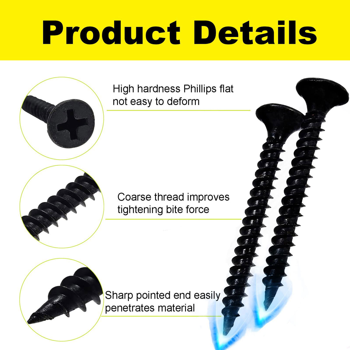 #6 x 2'' Wood Screws, Phillips Flat Head Long Screws, Self-Tapping Countersunk Screws, Exterior Wood Screws, Fasteners for Various Woodworking - WoodArtSupply