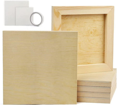 6Pcs Cradled Wood Panels 8”X8” Canvas Boards for Painting DIY Art Craft Unfinished Square Wooden 9 Small Primed Canvases