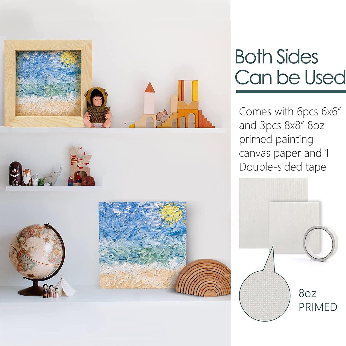 6Pcs Cradled Wood Panels 8”X8” Canvas Boards for Painting DIY Art Craft Unfinished Square Wooden 9 Small Primed Canvases WoodArtSupply