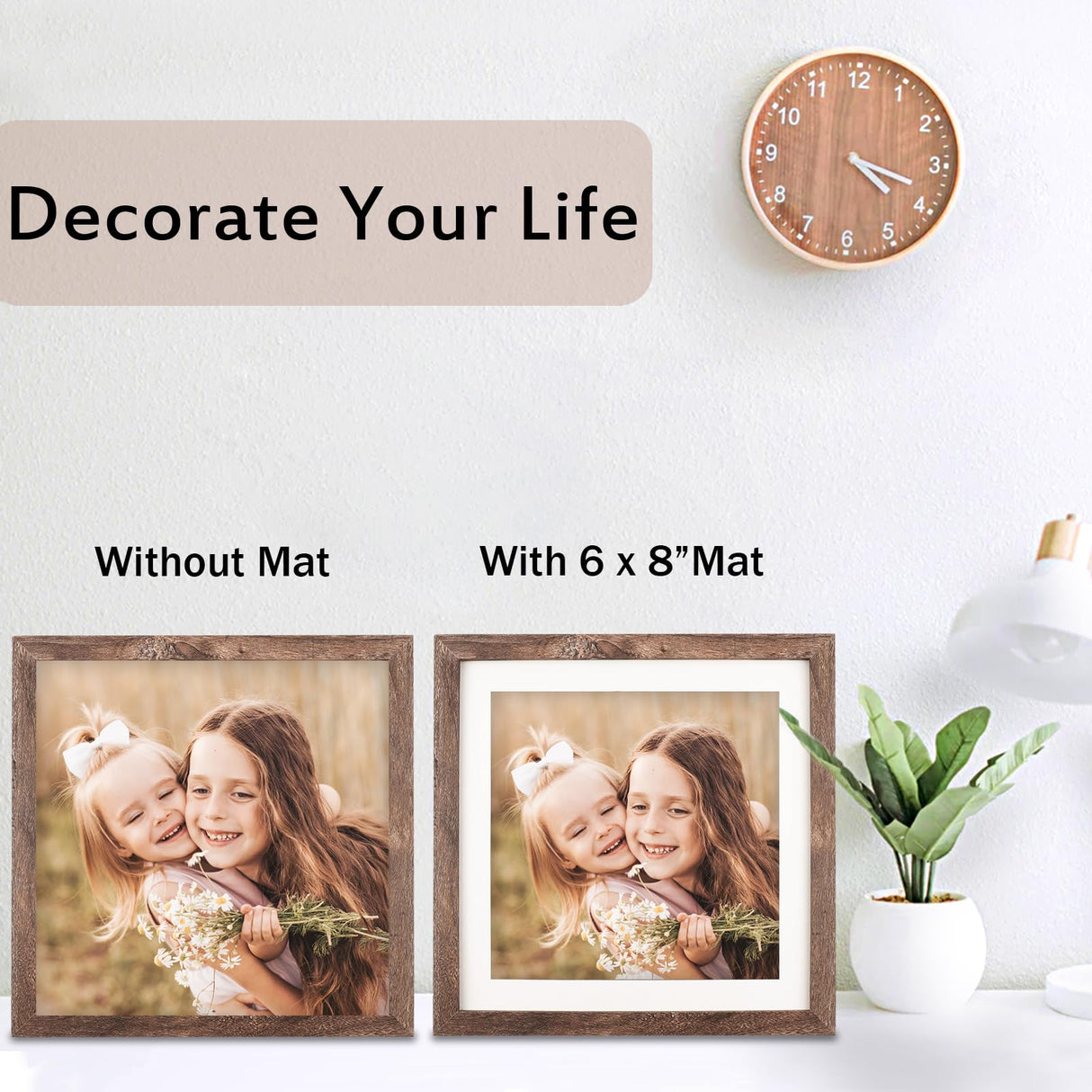 ORIVAN 10x10 Picture Frame Wood Display Picture 8x8 with Mat or 10x10 without Mat Distressed Brown Square Photo Frame for Wall and Tabletop Decoration ORIVAN
