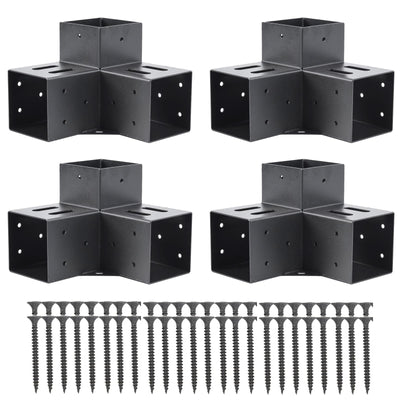 AXWHYS 4x4 Pergola Brackets(Actual:3.5"x3.5") 3 Way Right Angle Corner Bracket, DIY Pergola Kit with Black Powder Coated Support Gazebos, Patio Pergolas Log Cabin Outdoor Pergola Hardware