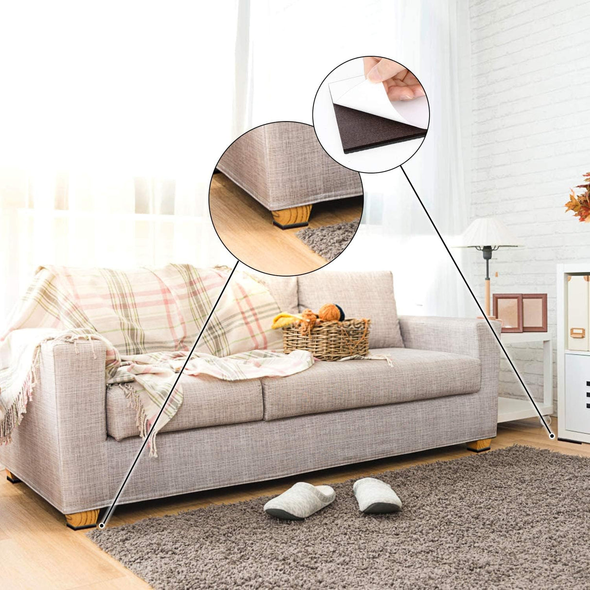 Yelanon Non Slip Furniture Pads -56 pcs(1+2)” Furniture Grippers, Non Skid Furniture Legs,Self Adhesive Rubber Furniture Feet, Anti Slide Furniture Hardwood Floor Protector for Keep Couch Stoppers Yelanon