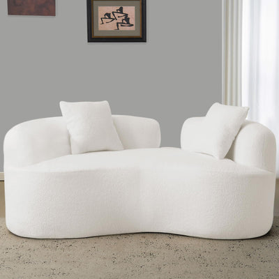 HRVEOCEI 67" White Curved Loveseat Sofa with 2 Pillows, Boneless Curved Couch with Round Armrest, Cloud Sofa for Living Room Bedroom Small Spaces, Teddy, Modern, Compressed, No Assembly (White-1)
