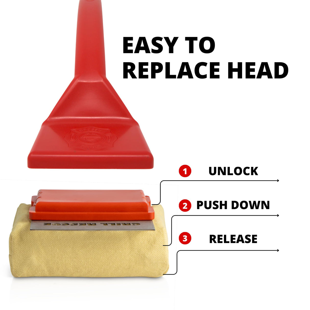 Grill Rescue BBQ Replaceable Scraper Cleaning Head, Bristle Free - Durable and Unique Scraper Tools for Cast Iron or Stainless-Steel Grates, Barbecue Cleaner (Replaceable Scraper Head) Grill Rescue