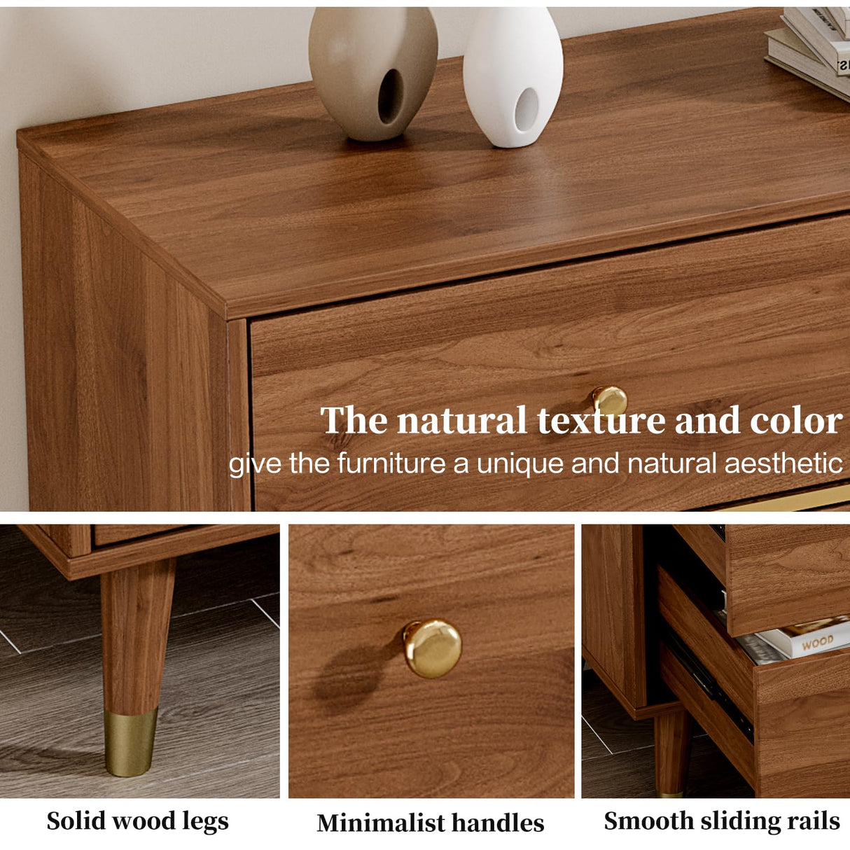 Chrangmay 9 Drawer Dresser,63" Wide Mid Century Modern Chest of Drawers,Wooden Bedroom Drawer Dresser with 9 Storage Drawers for Bedroom, Living Room,with Anti-Tipping Device,Walnut Chrangmay