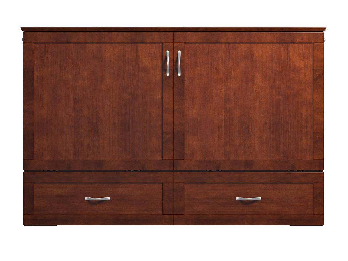 AFI Hamilton Queen Murphy Bed Chest with Mattress, Storage, and Built-in Charger in Walnut AFI