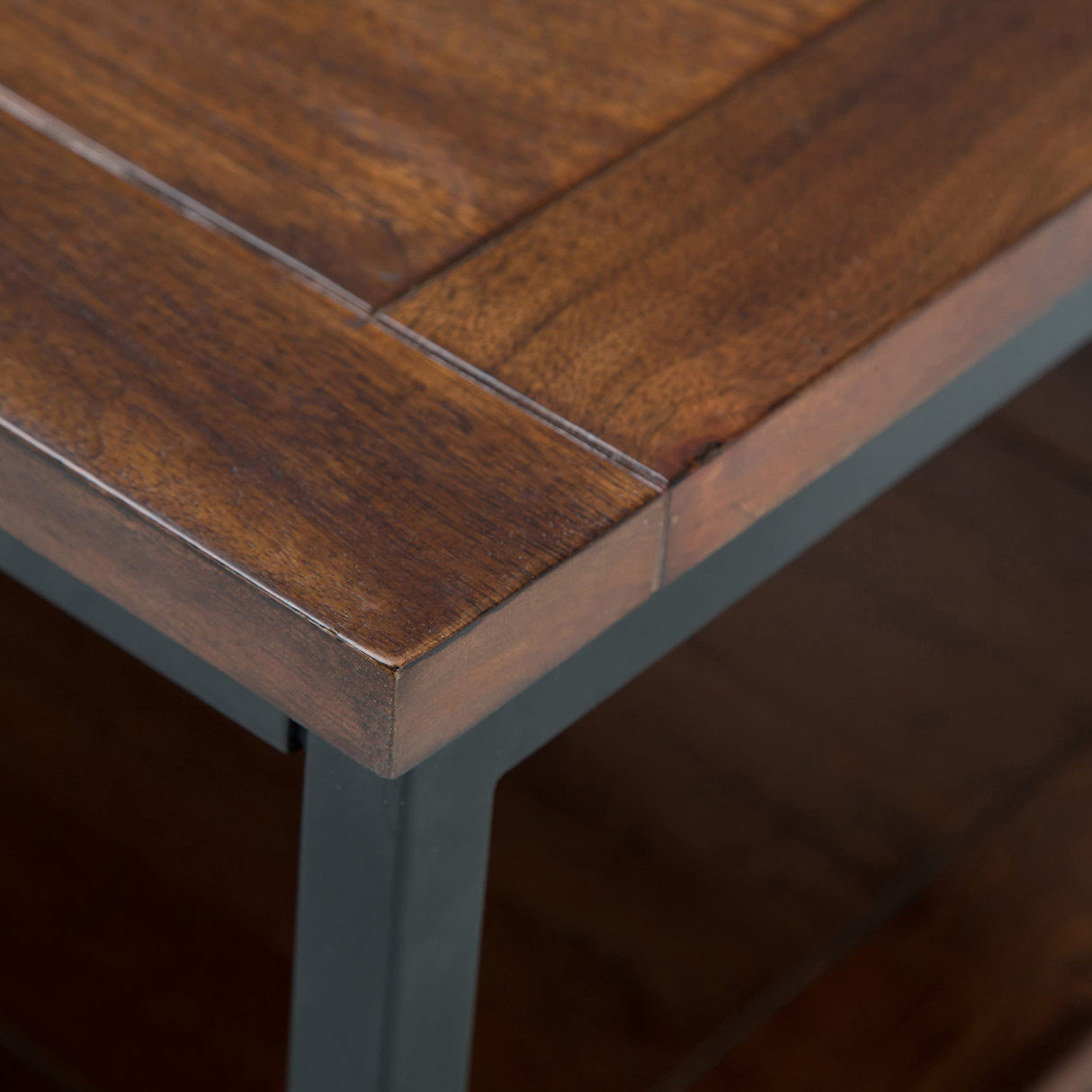 SIMPLIHOME Skyler SOLID MANGO WOOD and Metal 48 inch Wide Rectangle Modern Industrial Coffee Table in Dark Cognac Brown, for the Living Room and Family Room SIMPLIHOME