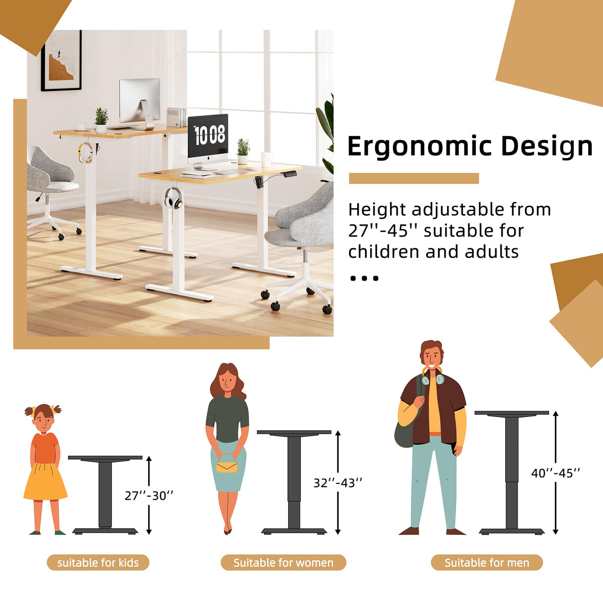 Meilocar Height Adjustable Electric Standing Desk, Sit Stand Computer Desk w/Memory Controller, Home Office Workstation Stand up Desk with Splice Board, 48" x 24" Tabletop (Walnut Top + White Frame) Meilocar